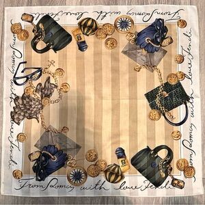 Fendi bag scarf nwot 22.5x23.25 “ silk/cotton logo scarf.